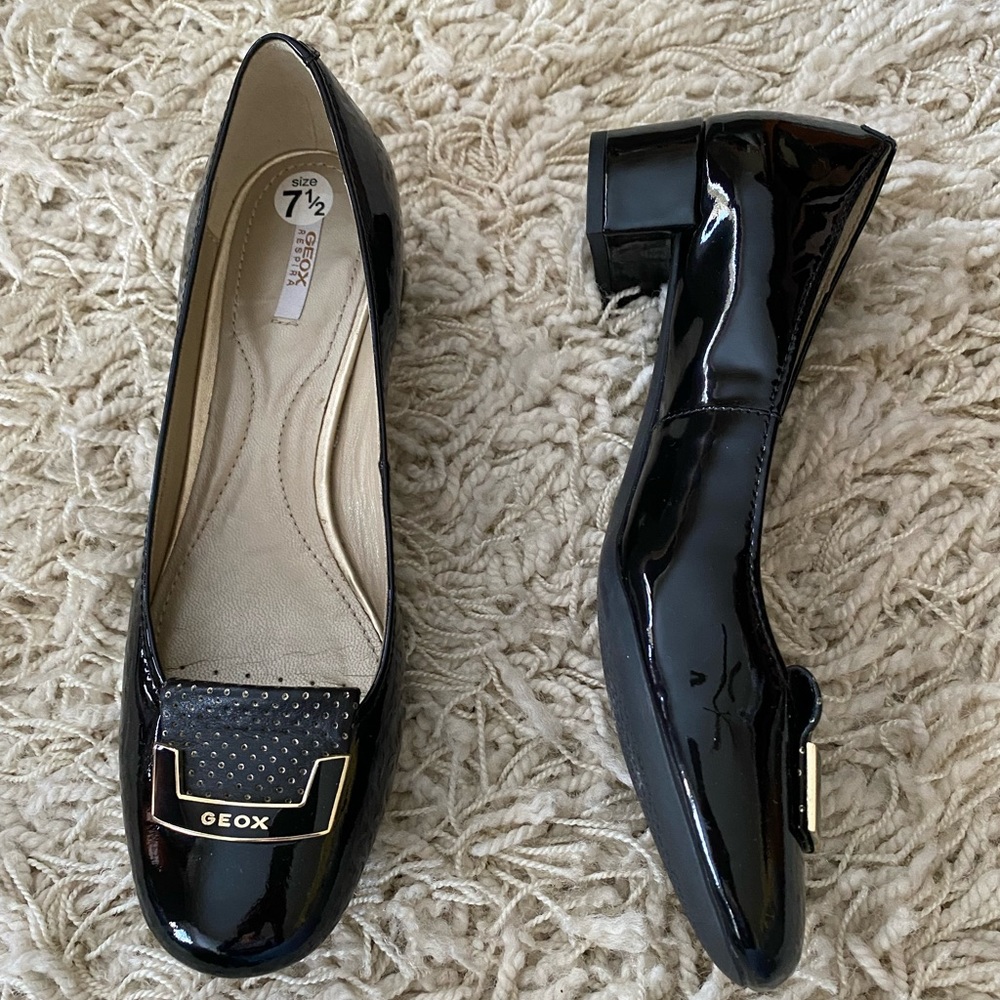 Geox Respira Black Patent Leather Women Shoes Size 7.5